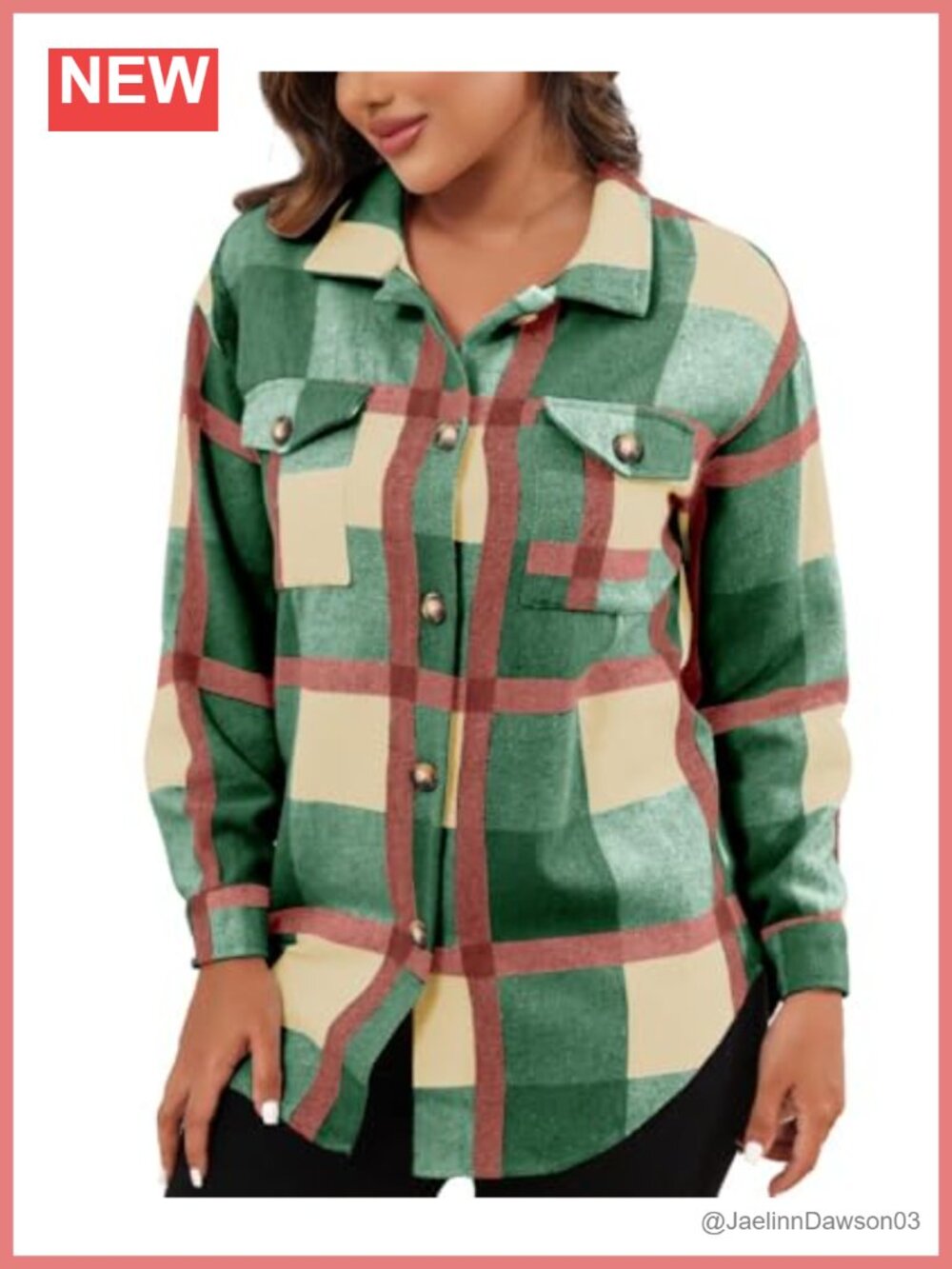 Flannel Shacket Plaid Button Down Long Sleeve Jacket Women